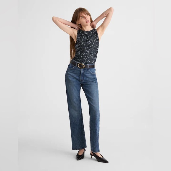 Madewell Ruched Mesh Top in Polka Dot large nwt - Picture 5 of 5